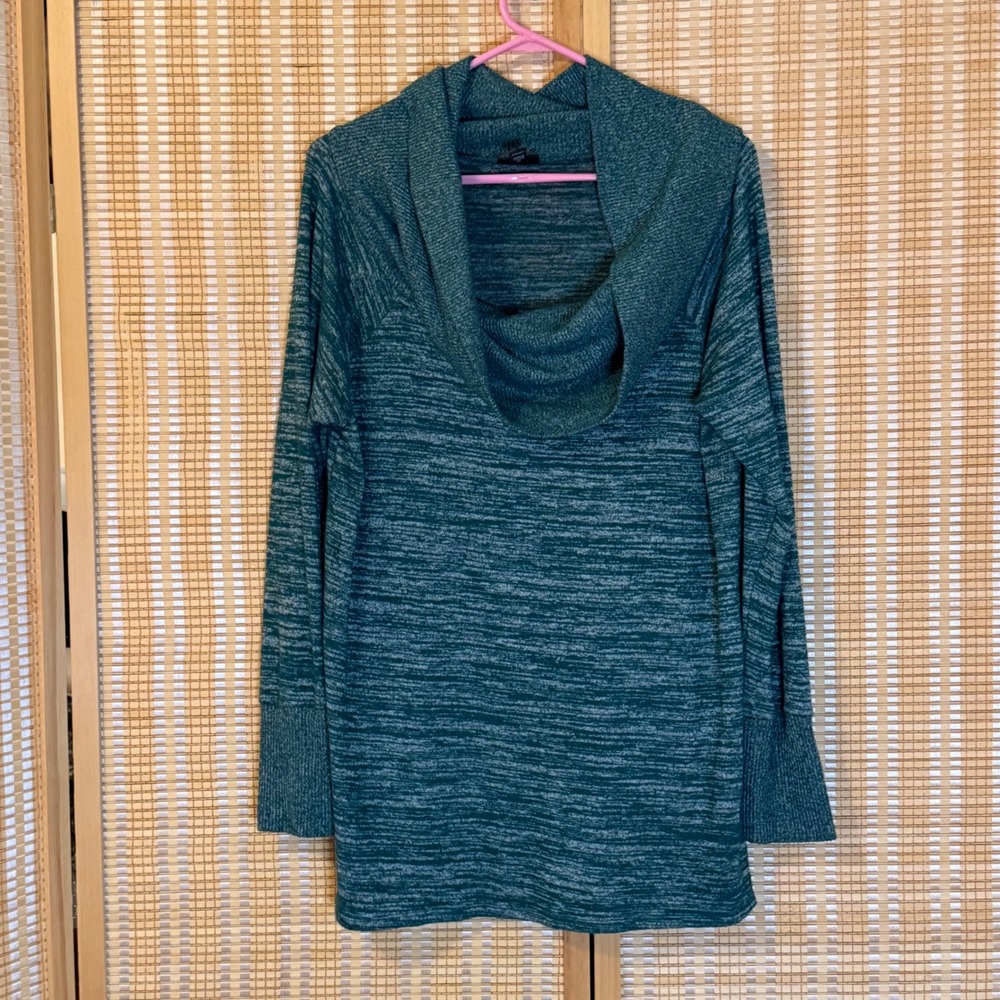 a.n.a A New Approach Womens Teal Marled Cowl Neck Tunic Sweater Large Lagenlook